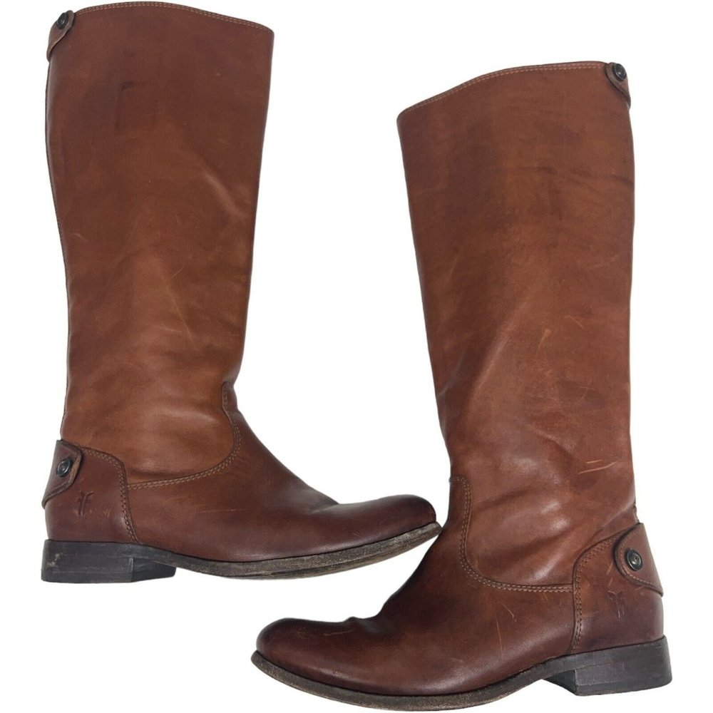 FRYE WOMEN'S BROWN LEATHER 3476431 BACK ZIP KNEE HIGH MELISSA BOOTS SIZE 6B
